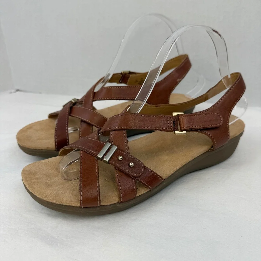 Naturalizer Winsome Brown Leather Strappy Slingback Wedge Sandals Womens 8.5N